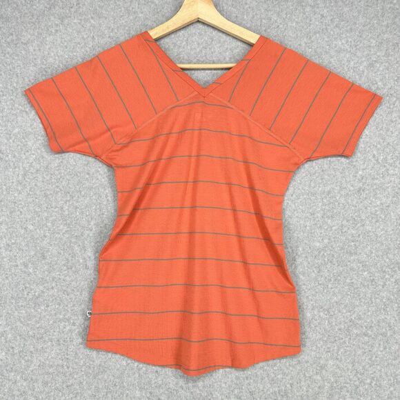 Mountain Hardwear Shirt Womens XS Coral Pink Gray Striped Double V Neck - Picture 8 of 11